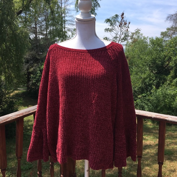 a.n.a Sweaters - NWT Deep Red Chenille Sweater with Bell Sleeves